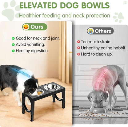 Elevated Dog Bowls Large Breed Raised Dogs Bowl Stand Large/Medium Sized Dog Stainless Steel Food Water Bowl Stands 5 Heights Adjustable