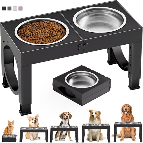 Elevated Dog Bowls Large Breed Raised Dogs Bowl Stand Large/Medium Sized Dog Stainless Steel Food Water Bowl Stands 5 Heights Adjustable