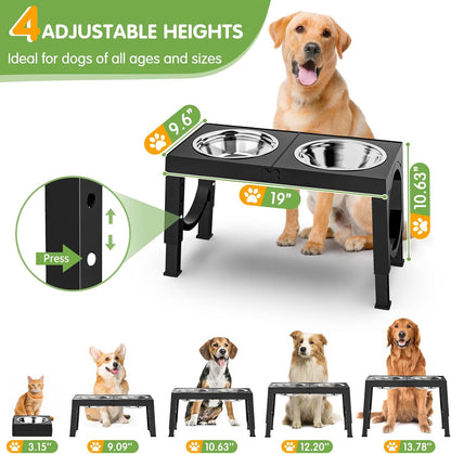 Elevated Dog Bowls Large Breed Raised Dogs Bowl Stand Large/Medium Sized Dog Stainless Steel Food Water Bowl Stands 5 Heights Adjustable